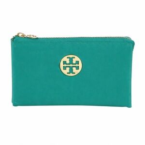 Tory Burch Cameron Nylon Wristlet Wallet in Teal with Gold Accents